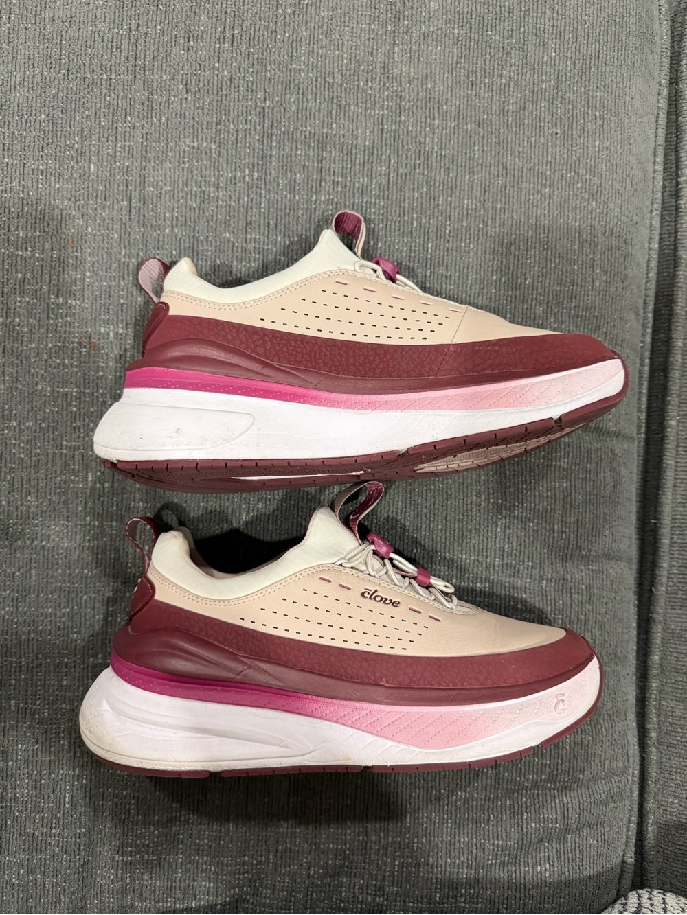 Clove Women’s Beige and Burgundy Lace-Free Comfort Sneakers